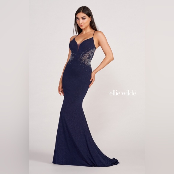 ellie wilde Dresses & Skirts - ELLIE WILDE EW34075 Long Jersey Mermaid Prom gown Blue Iridescent Crystals sz 6